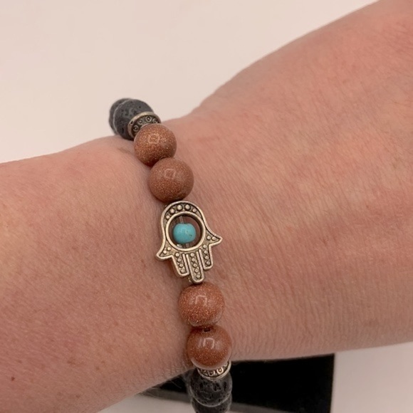 Boho Black & Orange Beaded Metal Hand Stretchy Bracelet New! - Picture 3 of 4